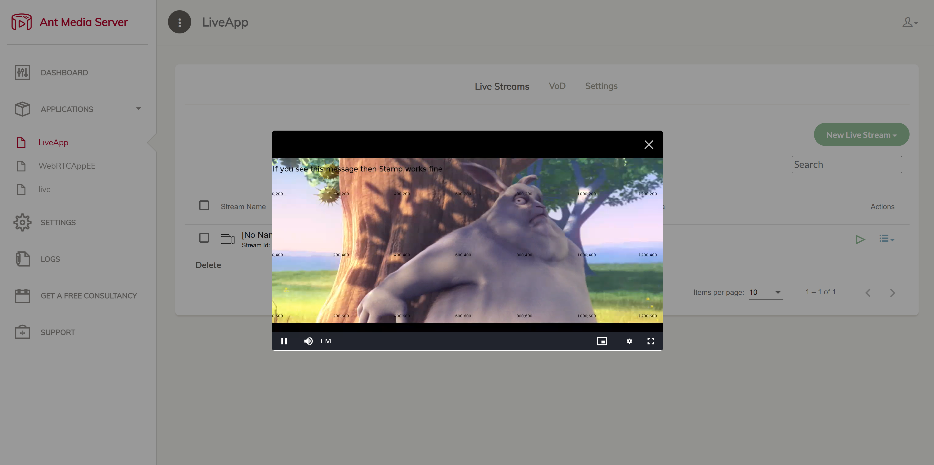 A live stream with the Stamp calibration grid and coordinate labels visible
